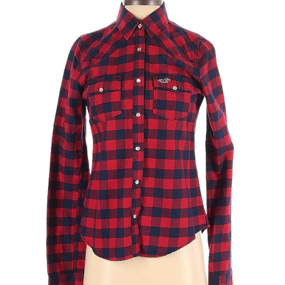 Hollister‎ Long Sleeve Buffalo Check Flannel Snap Closure Shirt